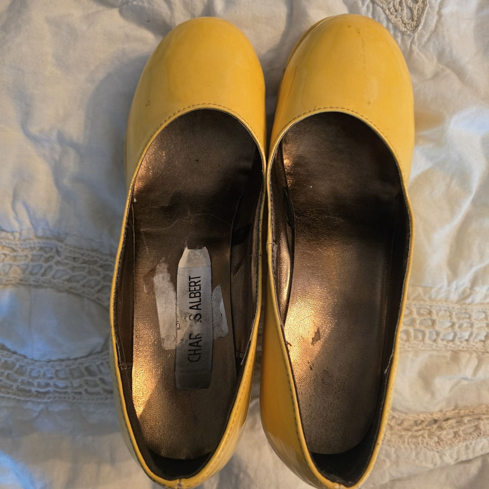 Y2k Charles Albert Yellow Patent Leather Wedge Shoes - Picture 2 of 5